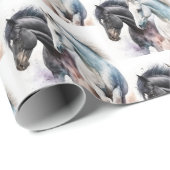 Zwart-witte paarden in Waterverf gevild Cadeaupapier (Rol Hoek)