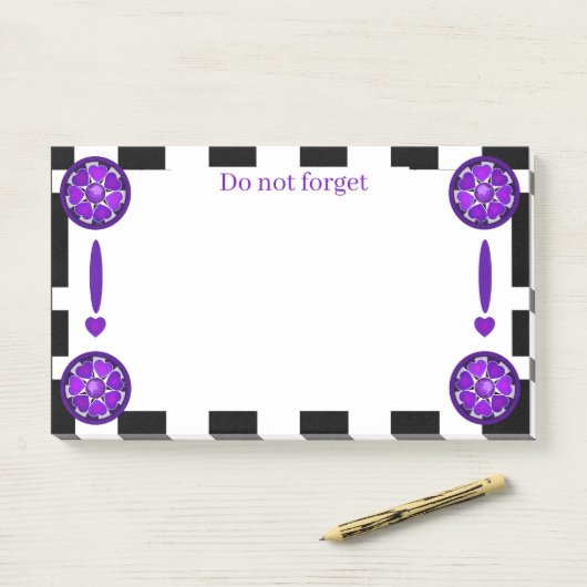 Zwart&Witte paarse harten kloppend Post-it® Notes (Op bureau)