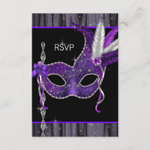 Zwart Witte Paarse Masquerade Feest RSVP Kaartje