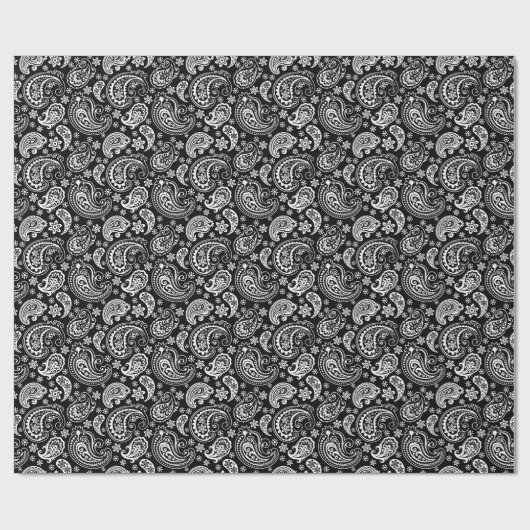 Zwart-witte  Paisley Cadeaupapier (Vlak)