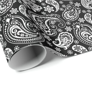 Zwart-witte  Paisley Cadeaupapier