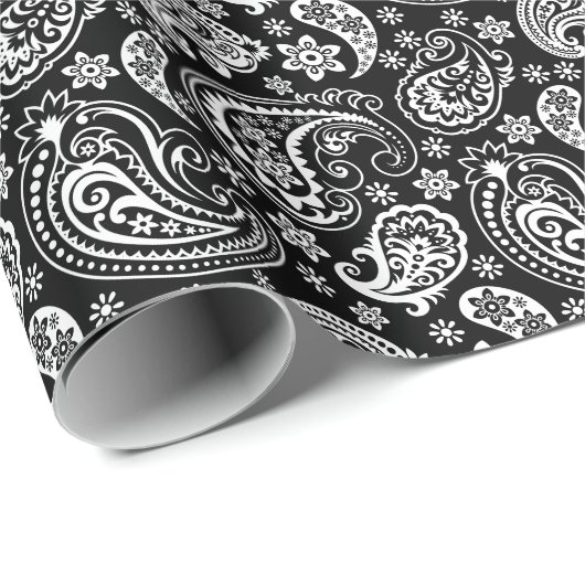 Zwart-witte  Paisley Cadeaupapier (Rol Hoek)