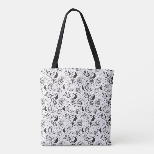 Zwart Witte Paisley Designer Tote Tas (Achterkant)
