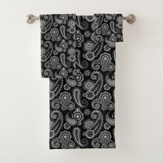 Zwart-witte Paisley Fancy Bad Handdoek (Insitu)