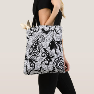 Zwart Witte Paisley Patroon Bloemige Spiraal Dec Tote Bag