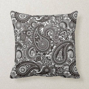 Zwart-witte Paisley Pillow Kussen