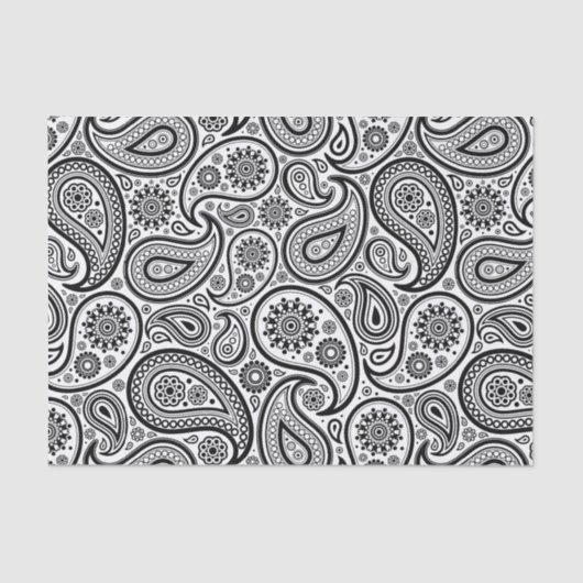 Zwart-witte   Paisley Tissuepapier (Voorkant)