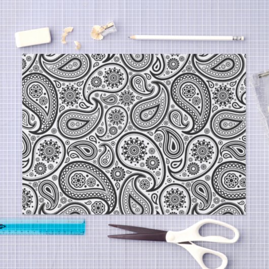 Zwart-witte   Paisley Tissuepapier (Craft)