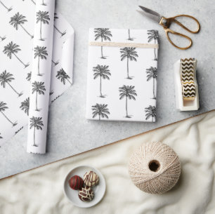 Zwart-Witte Palm Palmetto Boom Cadeaupapier