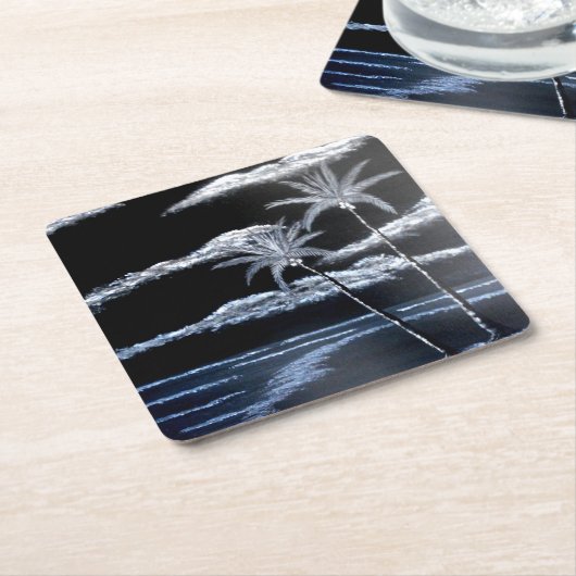 Zwart-witte palmbomen kartonnen onderzetters (Schuin)