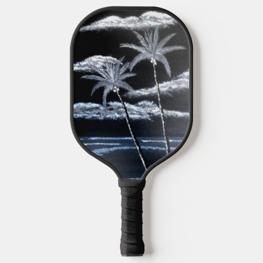 Zwart-witte palmbomen pickleball paddle (Voorkant)