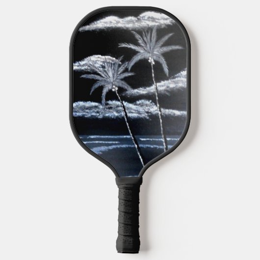 Zwart-witte palmbomen pickleball paddle (Achterkant)