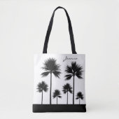 Zwart-witte palmboom met naambalk tote bag (Voorkant)
