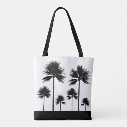 Zwart-witte palmboom met naambalk tote bag (Achterkant)