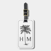 Zwart-witte palmboom Monogram Bagagelabel (Voorkant verticaal)