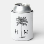 Zwart-witte palmboom Monogram Blikjeskoeler (Blikje Voorkant)
