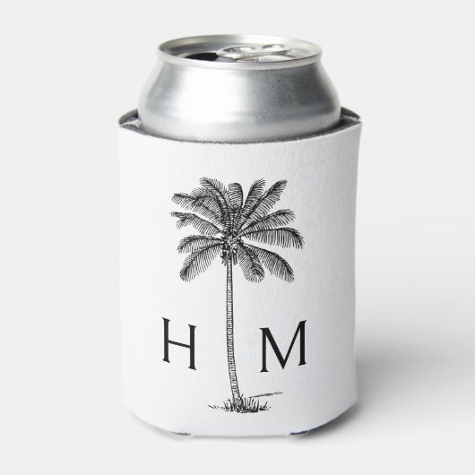 Zwart-witte palmboom Monogram Blikjeskoeler (Blikje Voorkant)