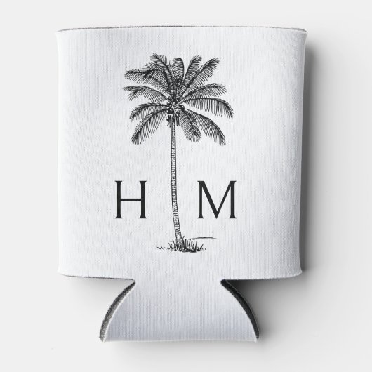 Zwart-witte palmboom Monogram Blikjeskoeler (Voorkant)