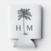 Zwart-witte palmboom Monogram Blikjeskoeler (Achterkant)