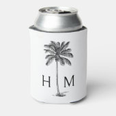 Zwart-witte palmboom Monogram Blikjeskoeler (Blikje Achterkant)