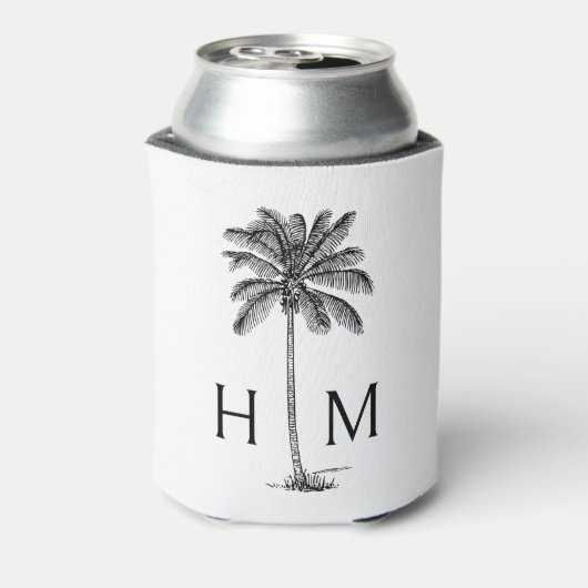 Zwart-witte palmboom Monogram Blikjeskoeler (Blikje Achterkant)