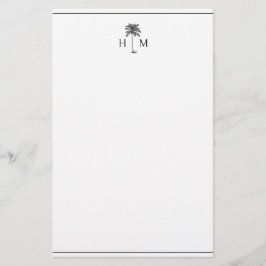 Zwart-witte palmboom Monogram Briefpapier