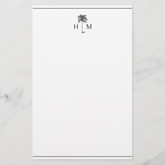 Zwart-witte palmboom Monogram Briefpapier (Voorkant)