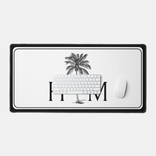 Zwart-witte palmboom Monogram Bureaumat (Keyboard & Muis)