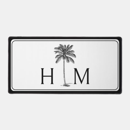 Zwart-witte palmboom Monogram Bureaumat (Voorkant)
