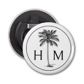 Zwart-witte palmboom Monogram Button Flesopener (Voorkant)