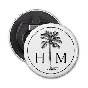 Zwart-witte palmboom Monogram Button Flesopener