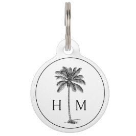 Zwart-witte palmboom Monogram Huisdierpenning