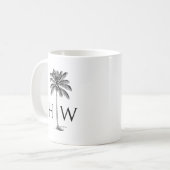 Zwart-witte palmboom Monogram Koffiemok (Voorkant links)
