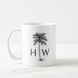 Zwart-witte palmboom Monogram Koffiemok