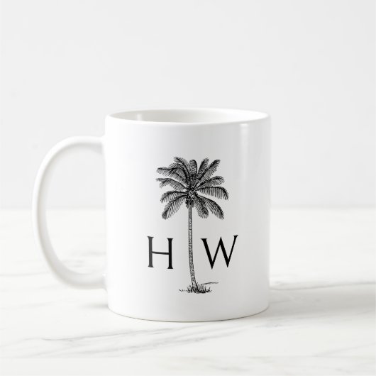 Zwart-witte palmboom Monogram Koffiemok (Links)