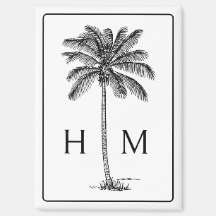 Zwart-witte palmboom Monogram Magneet