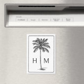Zwart-witte palmboom Monogram Magneet (Insitu (Vaatwasser))