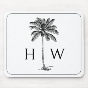 Zwart-witte palmboom Monogram Muismat