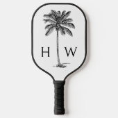 Zwart-witte palmboom Monogram Pickleball Paddle (Voorkant)