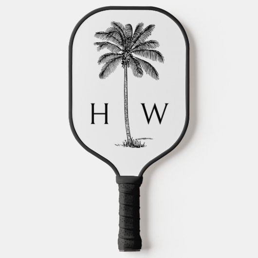 Zwart-witte palmboom Monogram Pickleball Paddle (Voorkant)