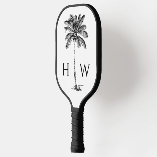 Zwart-witte palmboom Monogram Pickleball Paddle (Links)