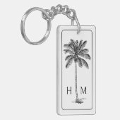 Zwart-witte palmboom Monogram Sleutelhanger (Voorkant Links)