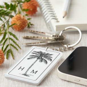 Zwart-witte palmboom Monogram Sleutelhanger