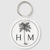 Zwart-witte palmboom Monogram Sleutelhanger (Voorkant)