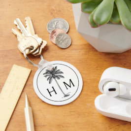 Zwart-witte palmboom Monogram Sleutelhanger