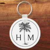 Zwart-witte palmboom Monogram Sleutelhanger (Voorkant)
