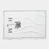 Zwart-witte palmboom Monogram Theedoek (Horizontaal)