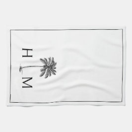 Zwart-witte palmboom Monogram Theedoek