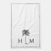 Zwart-witte palmboom Monogram Theedoek (Verticaal)