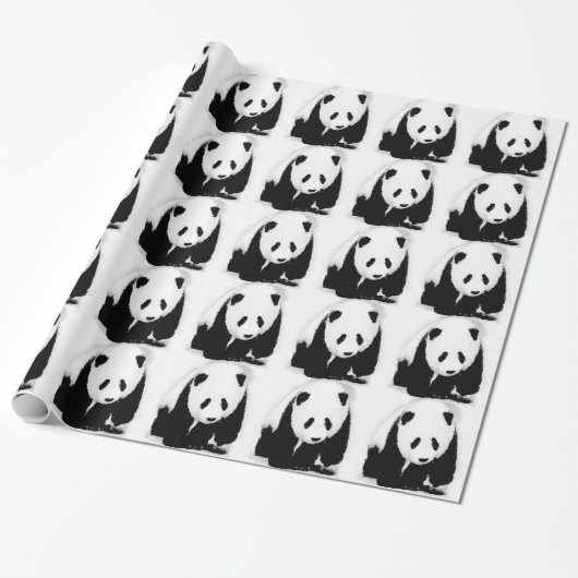 Zwart & Witte Panda Kerstcadeau Inpakpapier (Uitgerold)